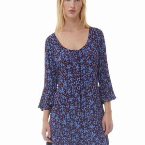 NWT Ganni Printed Crepe U-neck Mini Dress